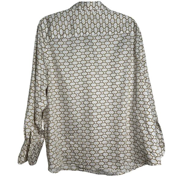 Chicos Top Womens No Iron Sateen Chain Link Print White Gold Size XXL 4 18 - Picture 7 of 9